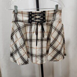 Cream plaid flannel faux Corset lace up skirt